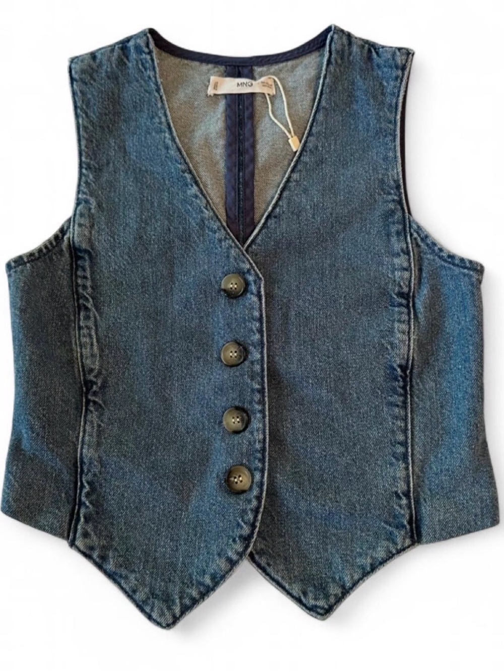 MNG Blue Denim Vest Button Front Women’s Size XXS 100% Cotton